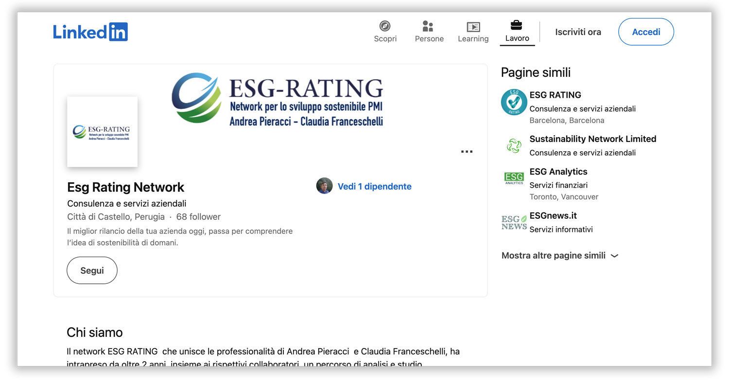 Visita la nostra pagina LinkedIn - ESG Rating